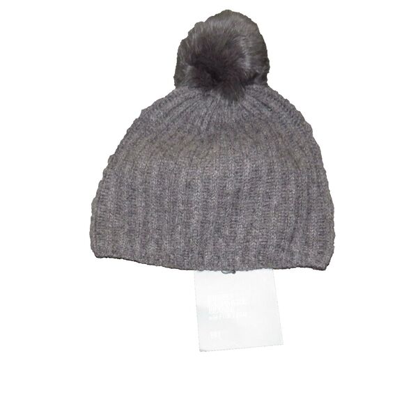 Restoration Hardware Gray Fur Trimmed Cashmere Cozy Pom Pom Beanie Hat NEW - Picture 4 of 9